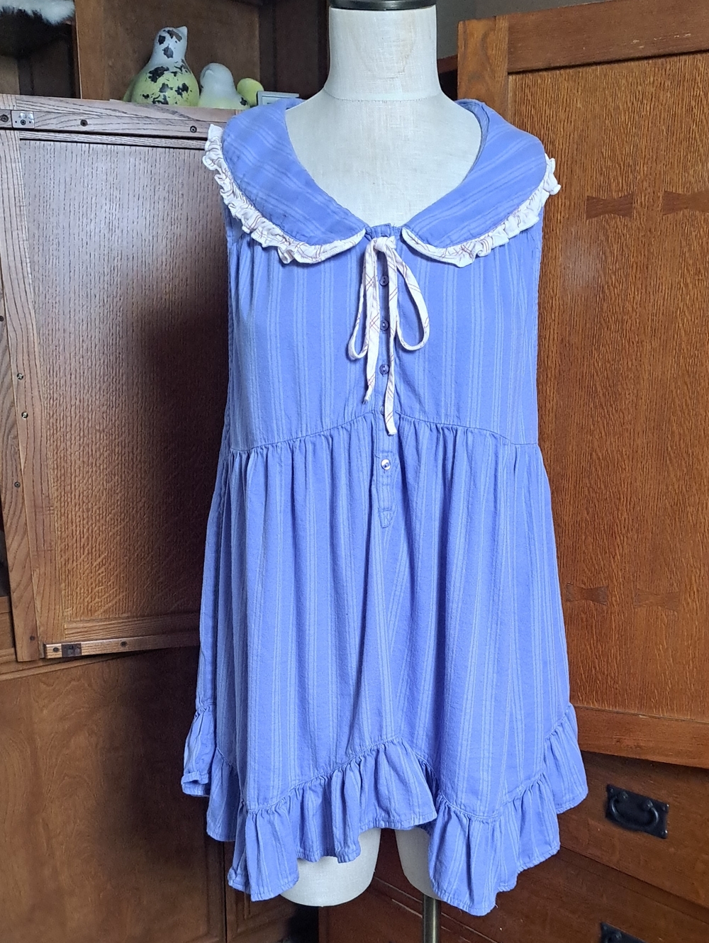 UO Out From Under Lottie Ruffle Collar Babydoll Sleep Dress Blue S
